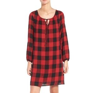 Madewell Wool Blend Red-Black Signal Buffalo Check Tunic Dress Size Medium
